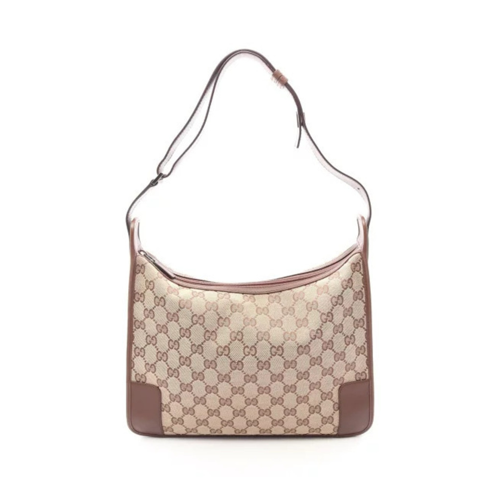 Gucci GG Canvas Shoulder Bag Leather Beige Cream Brown